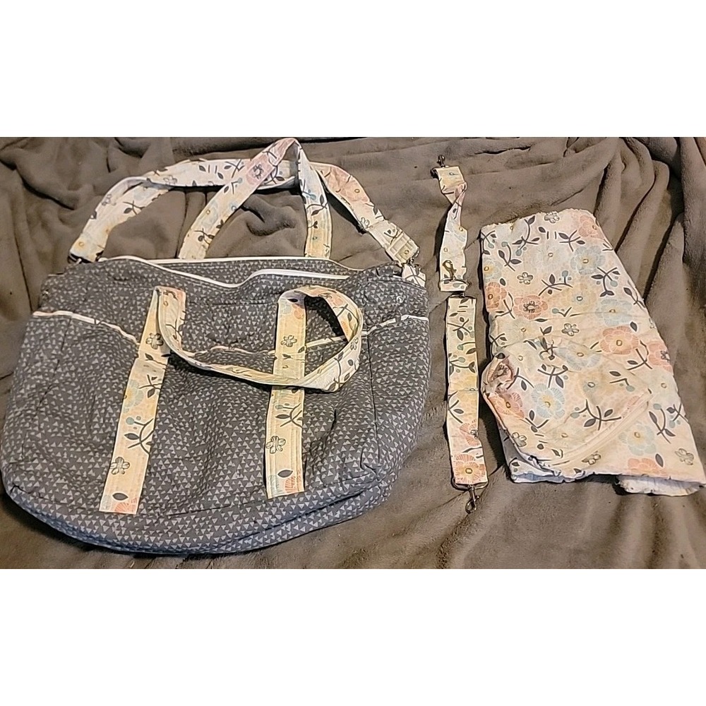 Gray Floral Diaper Tote‎ Bag 🌸 Large Baby Bag w/ Pockets